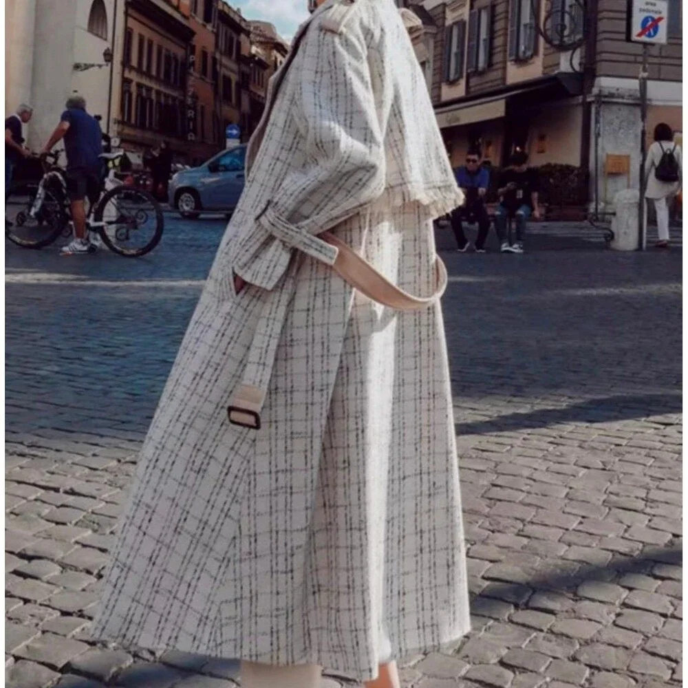 Tweed plaid trenchcoat jacket cream - Picture 3 of 6